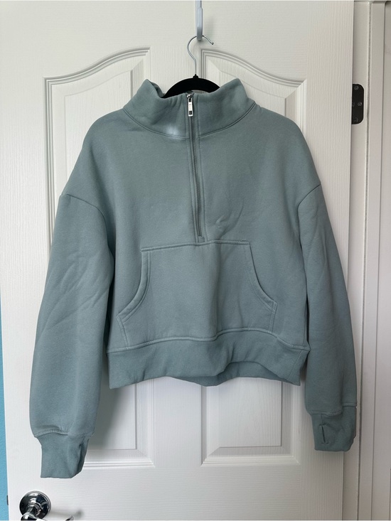 Efan Tops - Efan Cropped Half-Zip Pullover Hoodie -teal Green